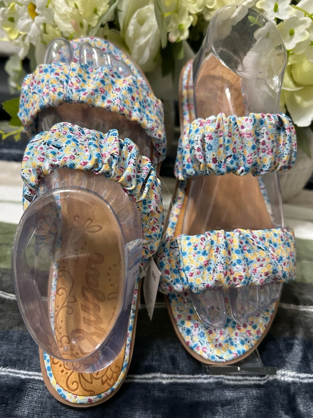 NWT Sugar Floral Ruched Strap Sandals - Blue, Pink, Yellow Size 8M